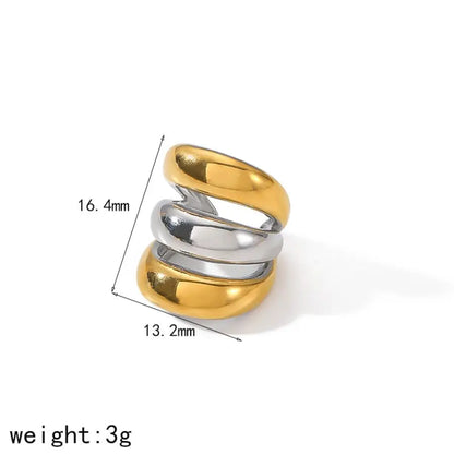 18K Gold Stainless Steel Multilayer Ear Clip – Waterproof Chunky Hoop