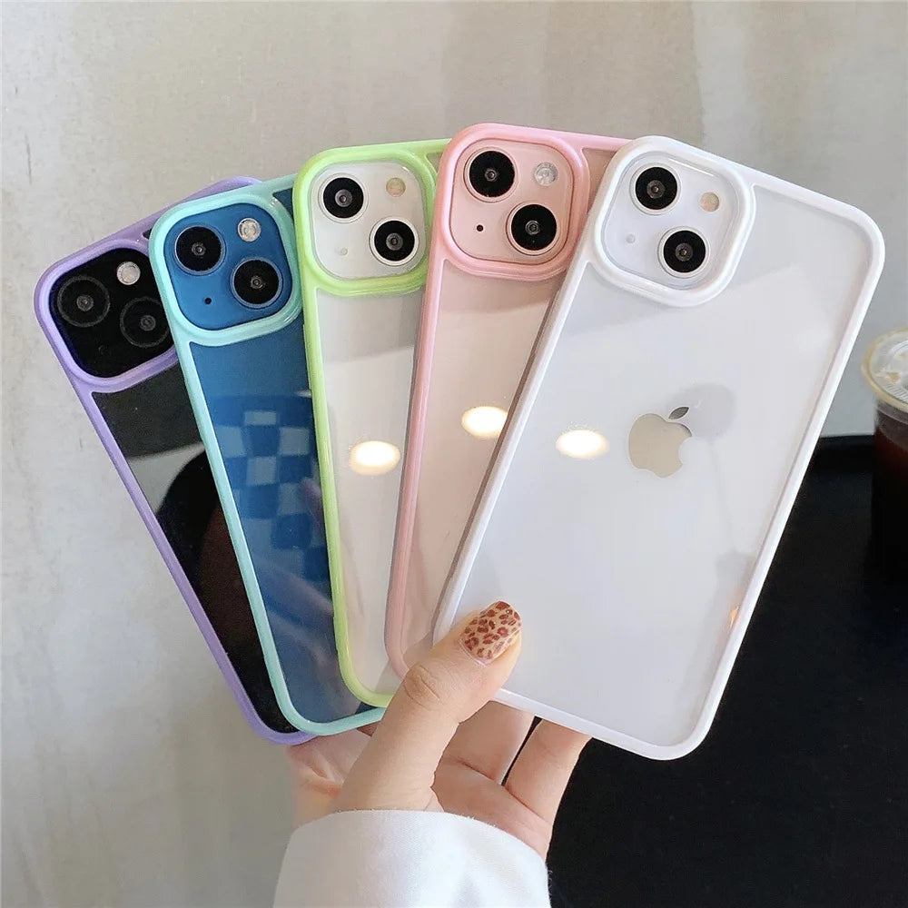 Candy Color Transparent Acrylic iPhone Case – TPU Full Coverage Cover for iPhone 7–15 Series