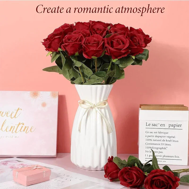 50 Pcs Velvet Rose Artificial Rose Flowers Real Touch Fake Roses Florals for Valentine's DIY Wedding Bouquet Party Home Decor