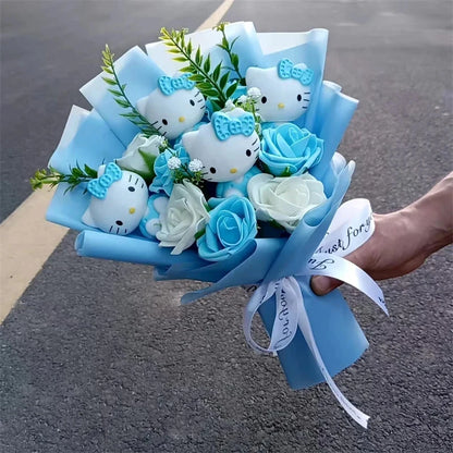Hello Kitty Cartoon Plush Bouquet  Anime Rose Flowers Doll Home Wedding Decoration Christmas Valentine's Day Gift