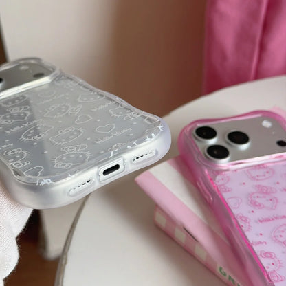 Cute Wave Full Screen Line Hello Kitty Case For iphone 17 16 15 Pro Max Cartoon Sanrio Shockproof Protective Acrylic Phone Cover