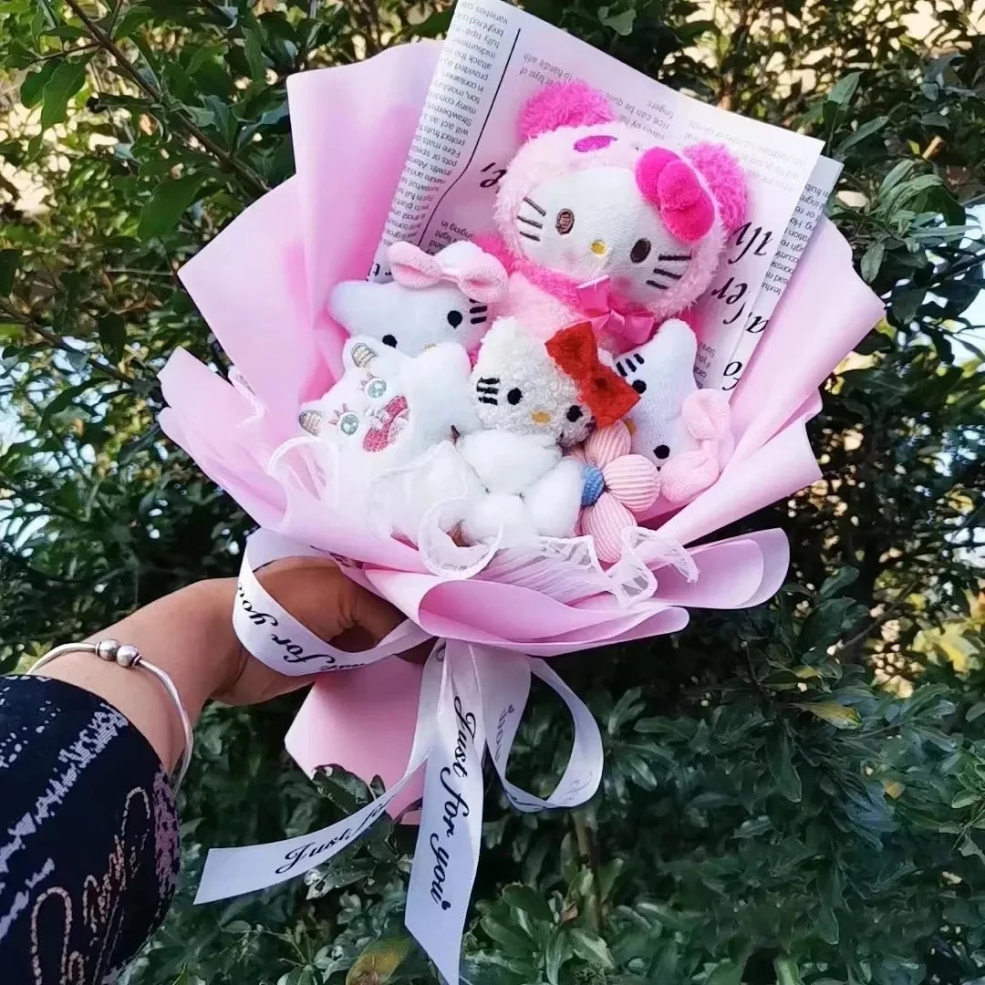 Hello Kitty Cartoon Plush Bouquet  Anime Rose Flowers Doll Home Wedding Decoration Christmas Valentine's Day Gift