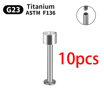 G23 Titanium Piercings Labret Stud Kit – 1/5/10pcs Lip, Nose, Eyebrow, and Cartilage Body Jewelry