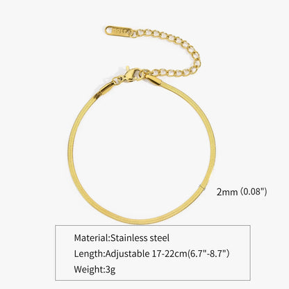 2-5MM Stainless Steel Snake Chain Bracelet - Gold Color Waterproof Bangle