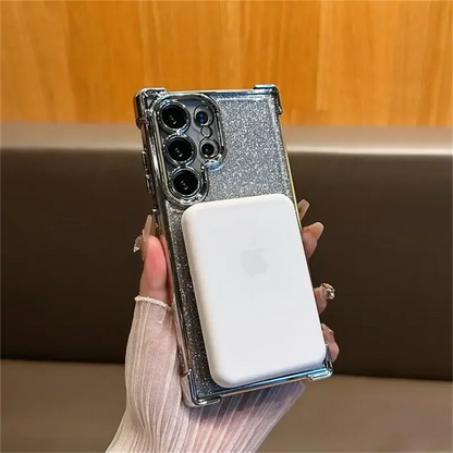 Glitter Bracket Case for Samsung Galaxy S26 Ultra S25 FE S24 S22 S23 Plus Note 20 Ultra Magnetic Stand Clear Gradient Soft Cover