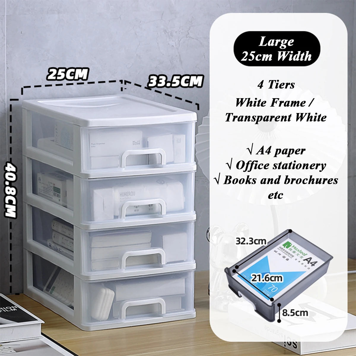Clear Desktop Storage Box with Drawer Heightened Table Organizer Plastic Office storage cabinet  for Stationery cosmetics
