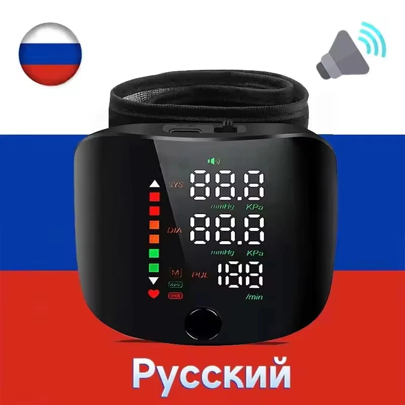 Rechargeable Wrist Blood Pressure Monitor-Digital Sphygmomanometer with English Voice Alert,Medical Tonometer Health Tracking