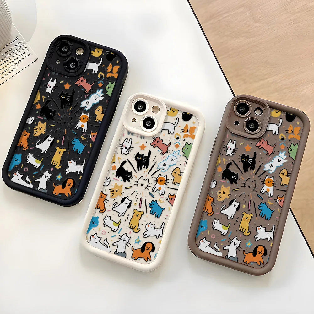 Painted Phone Case for Apple iPhone 17 16 15 14 13 12 11 Pro Max 7 8 Plus SE Air Cases Minimalist Cartoon Animals Doodle Style
