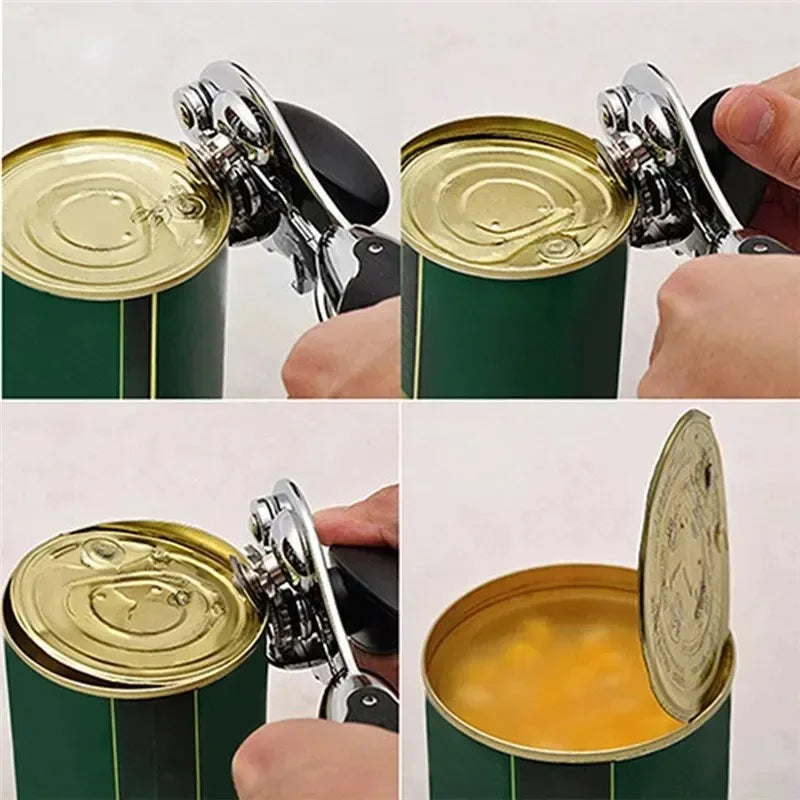 Multifunctional Manual Can Opener Stainless Steel Smooth Edge Tin & Bottle Opener Kitchen Tool