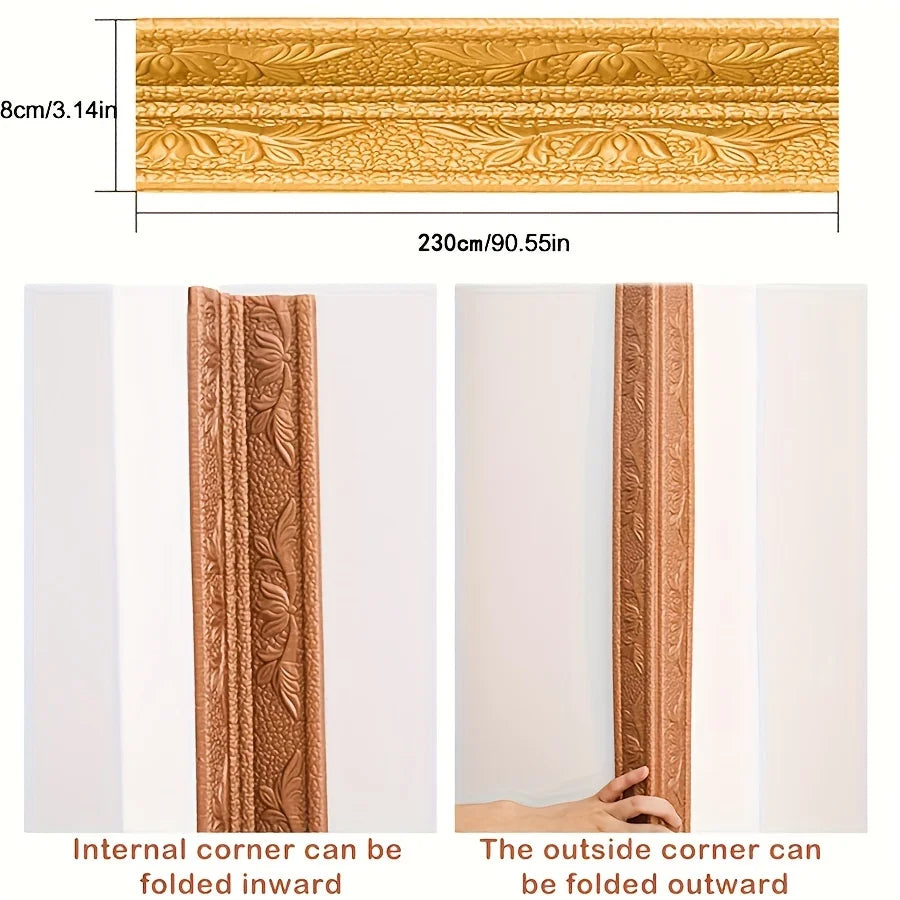 230cm Foam Wall Edge Strip Stickers Can be folded in half Self-Adhesive Waterproof Baseboard Corner Waist Line Sticker HomeDecor