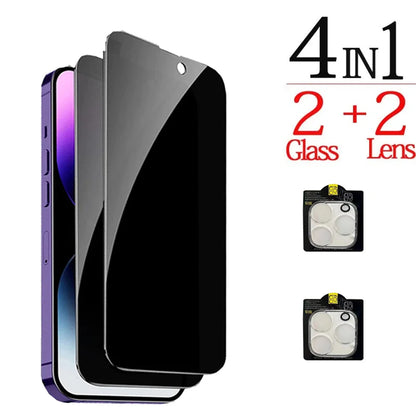 1~4PCS Anti-Spy Glass For iPhone 17 16 15 14 13 Pro Max Privacy Screen Protector & Camera Protection Film For iPhone 15 12 11 Pr