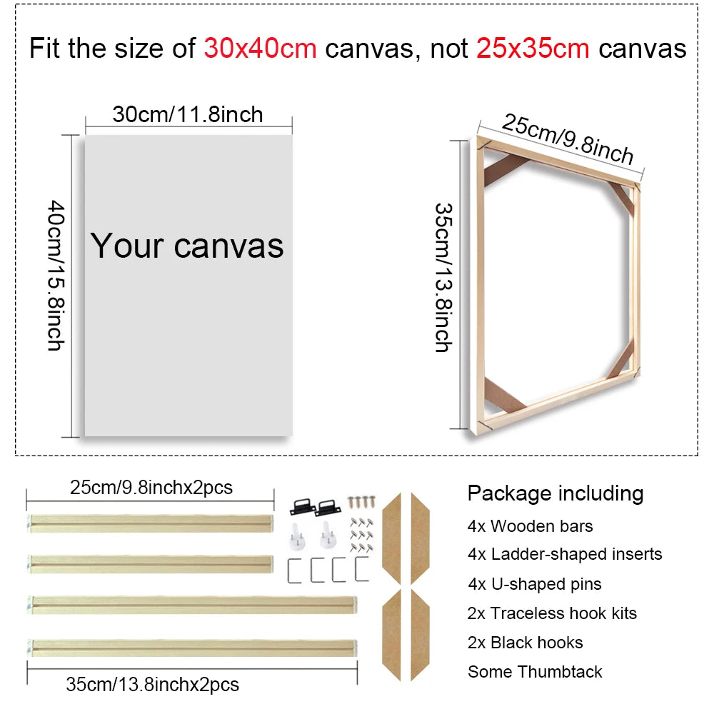 Various Sizes Canvas Frame Wooden Frames Natural Wooden Photo Oil Painting Canvas Diamond Painting Frames Canvas Wood Wall Frame