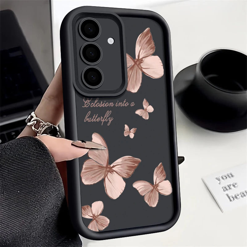 Gold Butterfly Soft TPU Case For Samsung Galaxy A57 A55 A17 A15 A56 A16 A35 A25 5G S26 S25 S24 S23 S22 Ultra S23 FE Phone Cover
