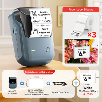 Portable Niimbot B1 Wireless Label Maker Adhesive Sticker Printer Labeling Machine DIY 20-50mm Labels for Office Home