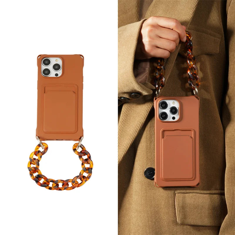 Liquid Silicone Wallet Card Slot Four Corner Anti-Fall Bracelet Phone Case for iPhone 17 18 Pro Max 15 14 13 12 Mini 16 Pro Max