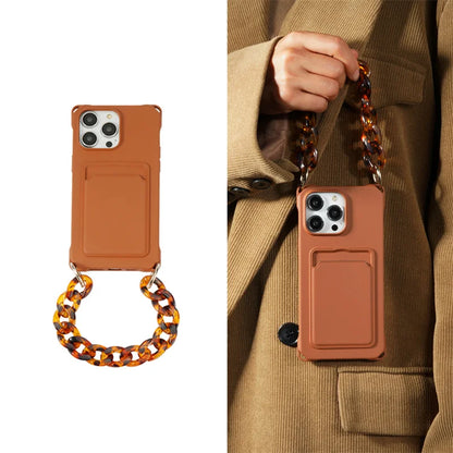 Liquid Silicone Wallet Card Slot Four Corner Anti-Fall Bracelet Phone Case for iPhone 17 18 Pro Max 15 14 13 12 Mini 16 Pro Max