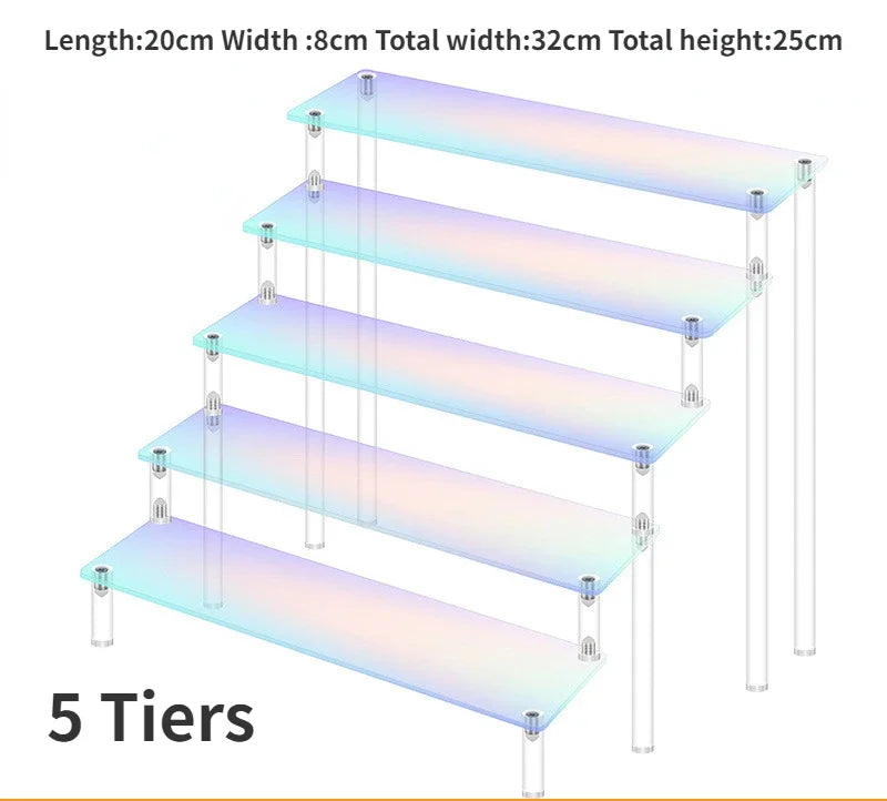1-5 Tier Iridescent Acrylic Display Risers Stand Shelf for Figures Collectibles Cupcakes Perfumes Jewel Decorating & Organizing