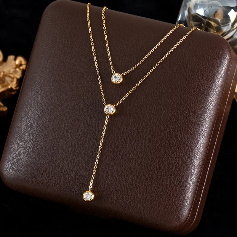 GANEMLY Clover Flower Zircon Necklace – 316L Stainless Steel Waterproof
