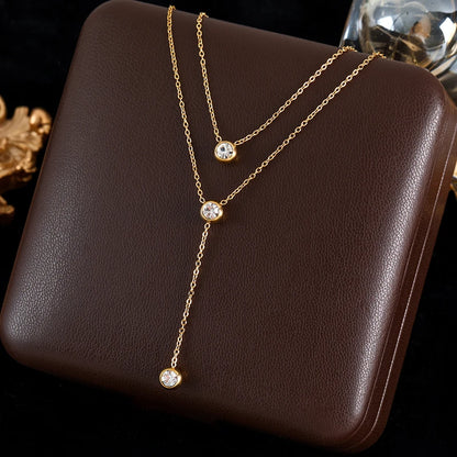 GANEMLY Clover Flower Zircon Necklace – 316L Stainless Steel Waterproof