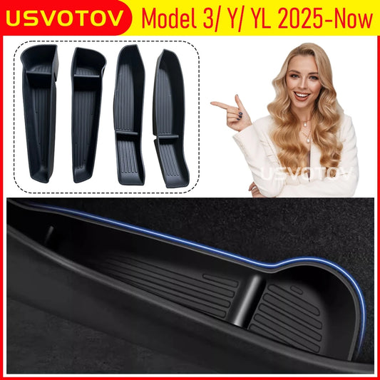 USVOTOV Car Door Side Storage Box for 2025 2026 Tesla Model Y Juniper Model 3 Model YL Accessories Door Organizer Tray Trash Can
