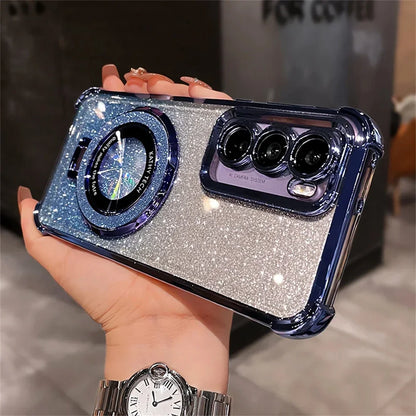 Glitter Bracket Case for Samsung Galaxy S26 Ultra S25 FE S24 S22 S23 Plus Note 20 Ultra Magnetic Stand Clear Gradient Soft Cover
