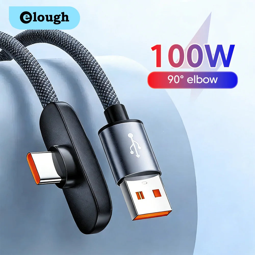 100W USB to Type C Fast Charging  90° Elbow Data Cable PD USB C Super Charging Game Cable for Samsung S23 S22 Huawei POCO Realme
