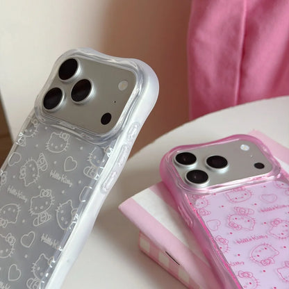 Cute Wave Full Screen Line Hello Kitty Case For iphone 17 16 15 Pro Max Cartoon Sanrio Shockproof Protective Acrylic Phone Cover