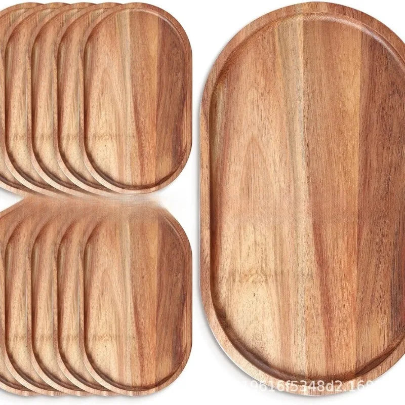 Wabi Sabi Style Acacia Wood Decorative Serving Platter Oval Natural Wood Tray for Home Tabletop Decoration Small Organizer