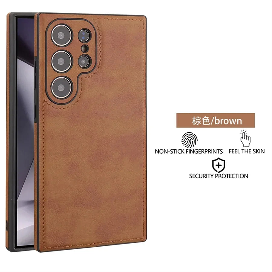 Luxury Vintage PU Leather Case for Samsung S26 Ultra S25 S24 Plus S23 S22 S26Ultra Slim Camera Shockproof Soft Bumper Back Cover