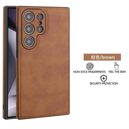 Luxury Vintage PU Leather Case for Samsung S26 Ultra S25 S24 Plus S23 S22 S26Ultra Slim Camera Shockproof Soft Bumper Back Cover