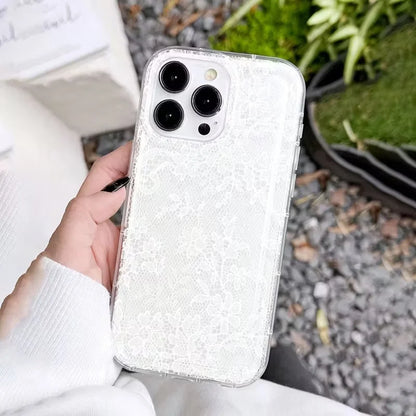 Elegant Romantic White Lace Pattern Phone Case For iPhone 17 Pro Air 16 15 14 13 12 11 Pro Max 7 8 Plus SE2 16E Soft Clear Cover