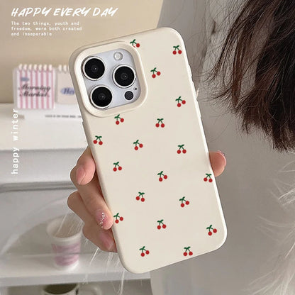 For iPhone 17 16 15 14 13 12 11 Pro Max Case Cute Cartoon Cherry Graphic Silicone Phone Cover For iPhone 15 16 Plus Soft Fundas