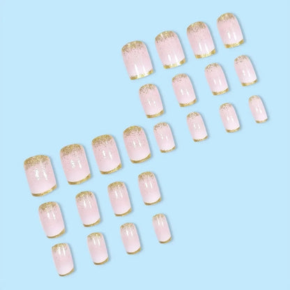 24Pcs Short Square Ombre Gradient Press On Nails Gold Glitter Acrylic Design Self Adhesive Reusable False Nails Daily Party Manicure Supply