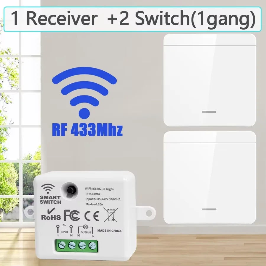 86 Wireless Smart RF 433Mhz Wall Panel with Remote Control 1/2/3gang Mini Relay Receiver Home Led Light Lamp Switch