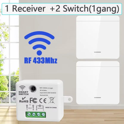 86 Wireless Smart RF 433Mhz Wall Panel with Remote Control 1/2/3gang Mini Relay Receiver Home Led Light Lamp Switch