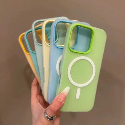 Luxury Candy Color 2 IN 1 For Magsafe Case for iPhone 16 15 14 13 12 17 Pro Max Plus Magnetic Wireless Charge Clear Matte Cover