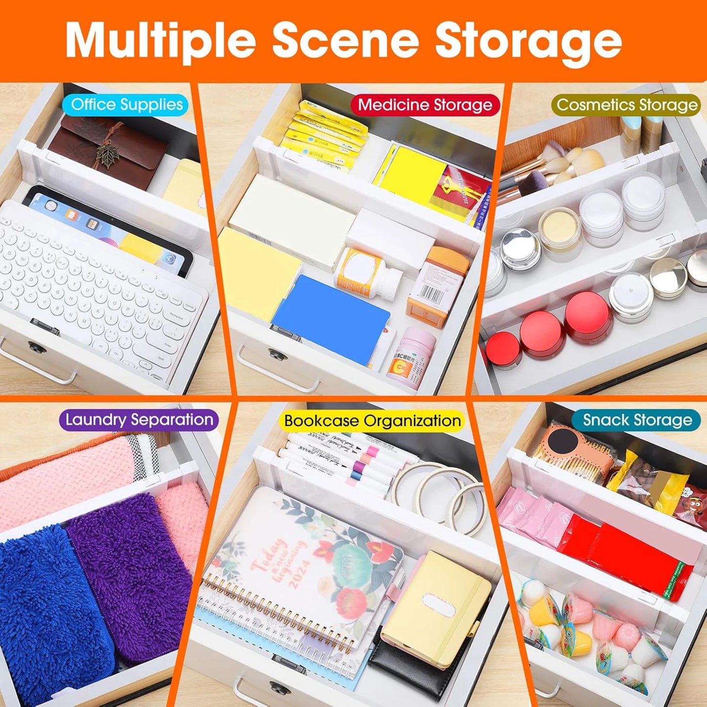 1/2/4/6/8 Pack Drawer Dividers for Clothes, 11.6''-19.6'' Adjustable Drawer Organizers 3.35'' High Expandable Separators
