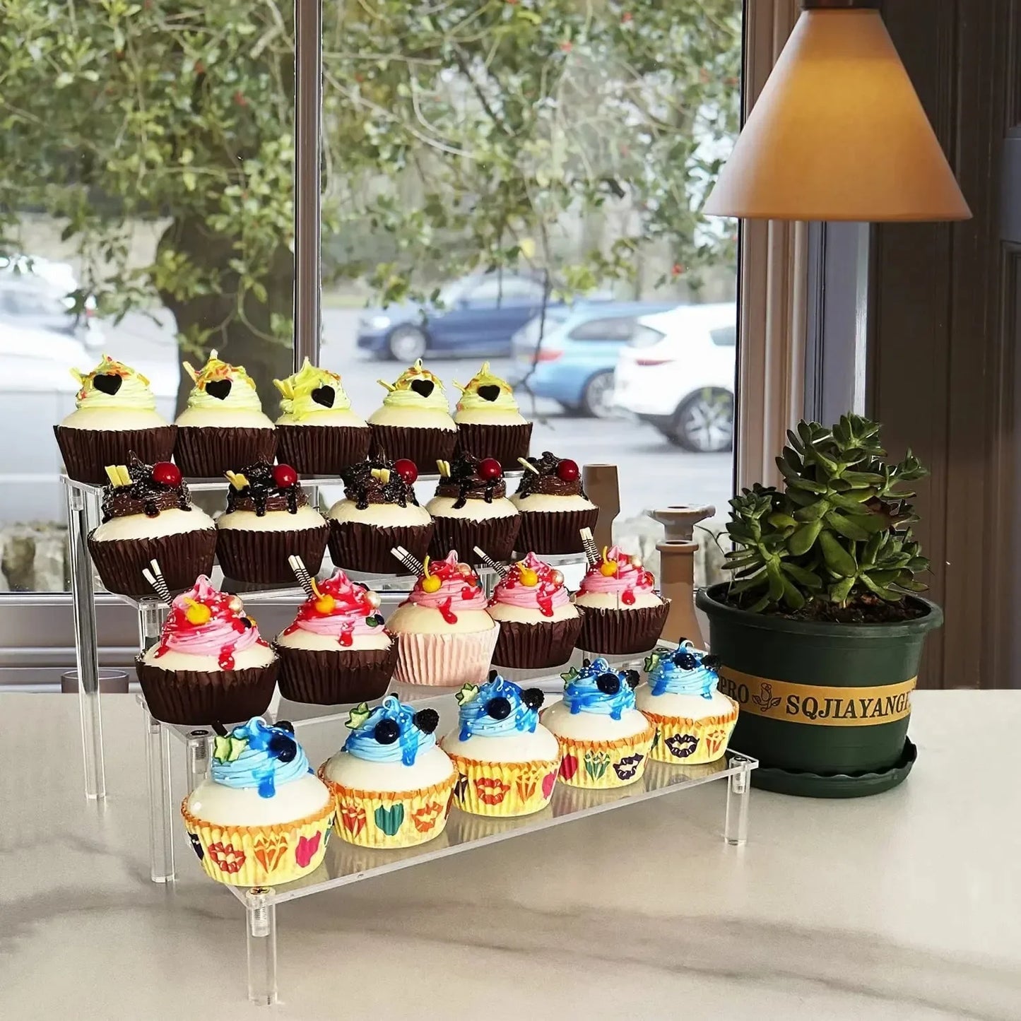 1-5 Tier Iridescent Acrylic Display Risers Stand Shelf for Figures Collectibles Cupcakes Perfumes Jewel Decorating & Organizing