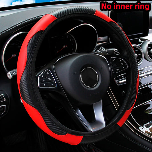 PU Carbon Fiber Leather Car Steering Wheel Cover – 14.5 to 15 Inch