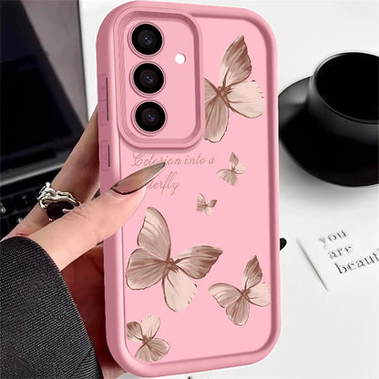 Gold Butterfly Soft TPU Case For Samsung Galaxy A57 A55 A17 A15 A56 A16 A35 A25 5G S26 S25 S24 S23 S22 Ultra S23 FE Phone Cover
