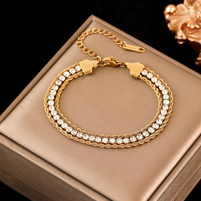 EILIECK 316L Stainless Steel Twisted Bracelet – 18K Gold Plated Wrist Chain, Waterproof Trendy Bangle for Women