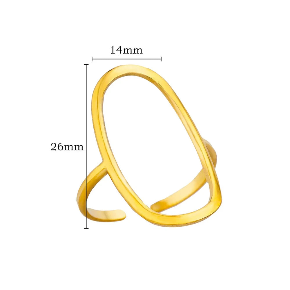 316L Stainless Steel Geometric Open Ring – Gold Color Waterproof Wedding Band