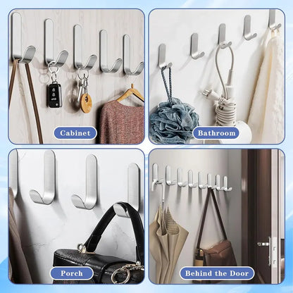 Self-Adhesive Stainless Steel Wall Hooks — Multi-Pack