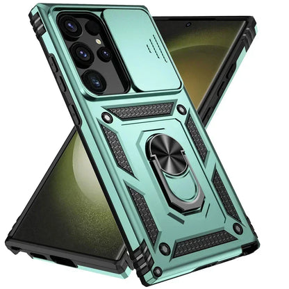 Slide Camera Lens Military Grade Armor Case For Samsung Galaxy S25 Ultra Plus S24FE A16 A06 A26 A36 A56 Holder Ring Stand 2026