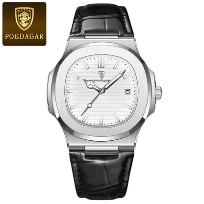 POEDAGAR Casual Square Men's Watch Waterproof Date Luminous Leather Man Quartz Watch High Quality Luxury Fashion Watches For Men