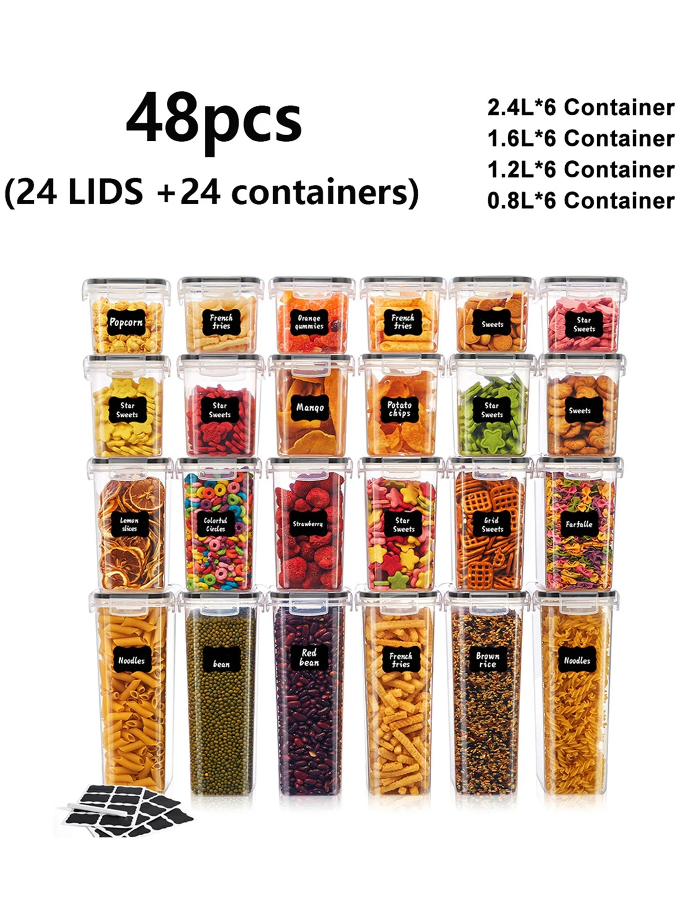 48pcs, Kitchen Gadgets, Sealed Pasta Boxes with LIDS, Labels and Markings - Versatile Containers for Pasta, Dry Food