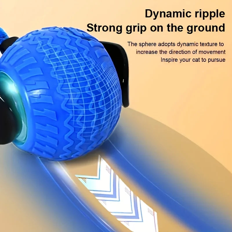 Cat Toy for Indoor Cats, Automatic Rolling Ball with LED Light & Realistic Tail, Self-Playing Motion Activated Cat Toys for Bore
