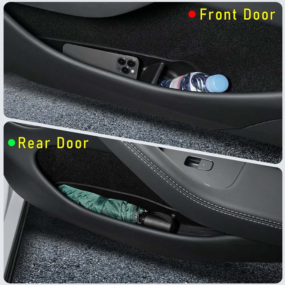 USVOTOV Car Door Side Storage Box for 2025 2026 Tesla Model Y Juniper Model 3 Model YL Accessories Door Organizer Tray Trash Can