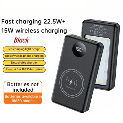 KEBIDUMEI 18650 Battery Power Bank 22.5W+15W Fast Charging Box Dual USB Type C Charging Shell With Camping Light For Phone
