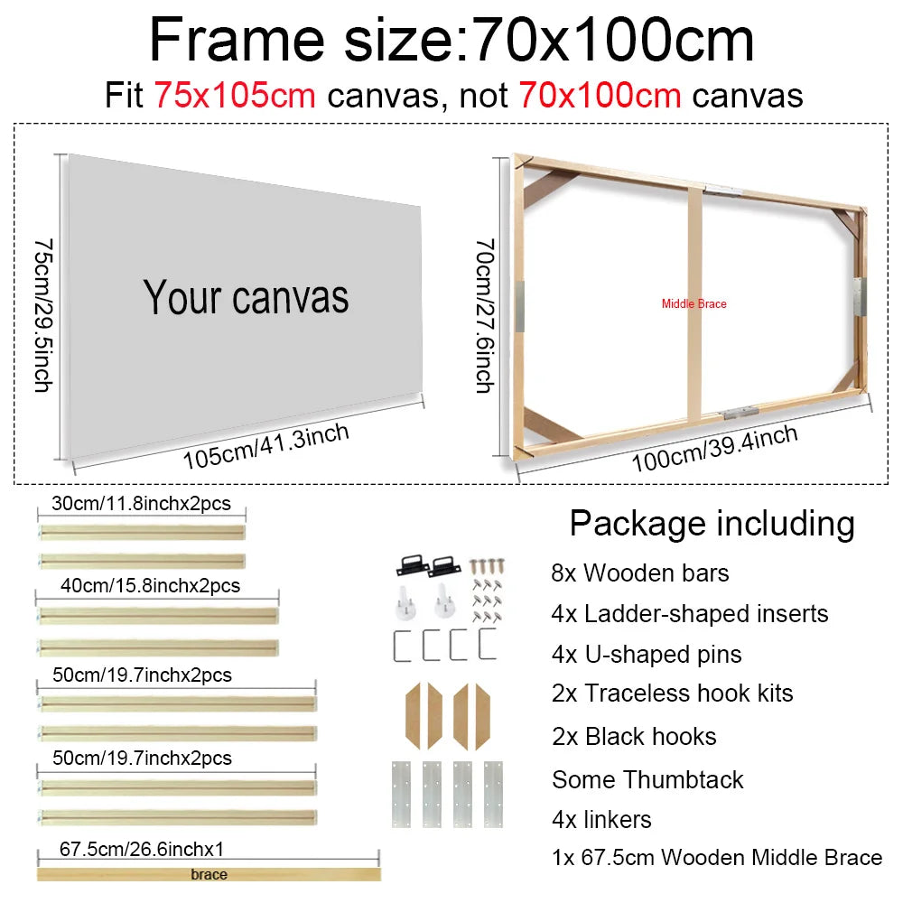 Various Sizes Canvas Frame Wooden Frames Natural Wooden Photo Oil Painting Canvas Diamond Painting Frames Canvas Wood Wall Frame